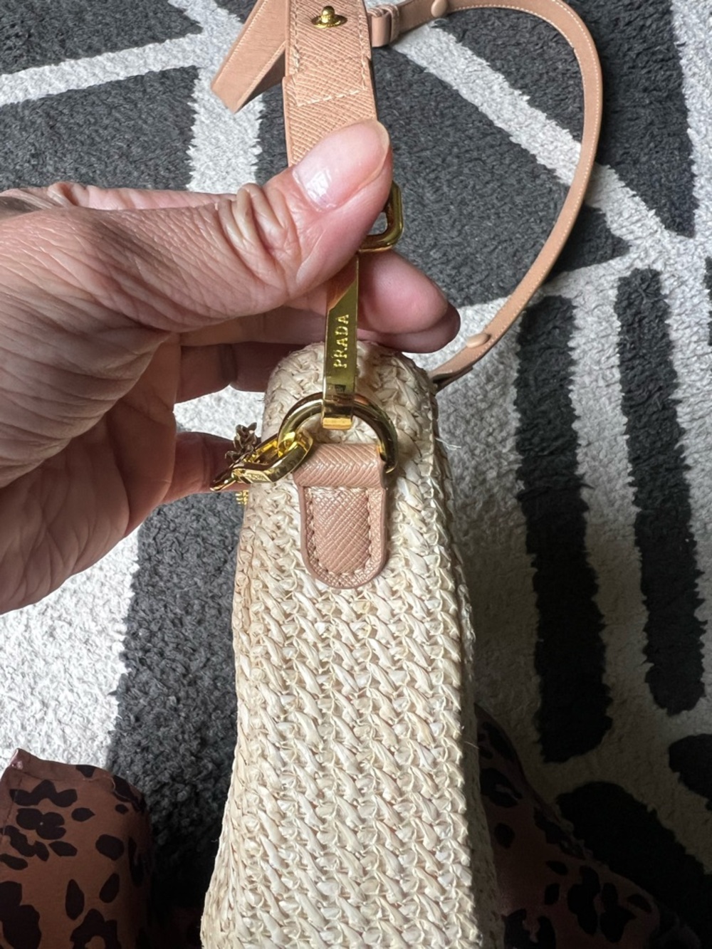 Prada Beige Raffia Shoulder Bag with Tan Leather Strap - Picture 2 of 4